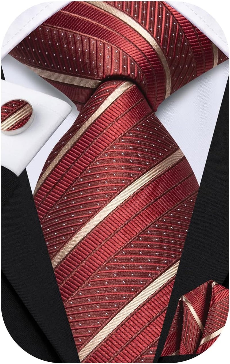 Dubulle Mens Paisley Striped Tie and Handkerchief Cufflinks Tie Set for Men Wedding Business Formal - Image 1